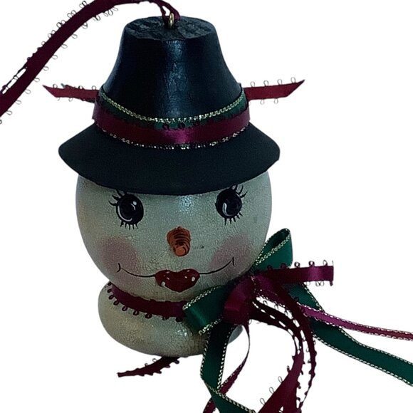 Vtg 1998 Snow Woman Christmas Ornament Ribbon Handcrafted Signed Hand Painted - Picture 2 of 6